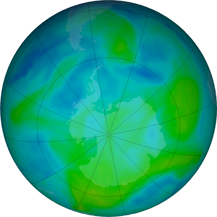 Antarctic ozone map for 26 February 2020